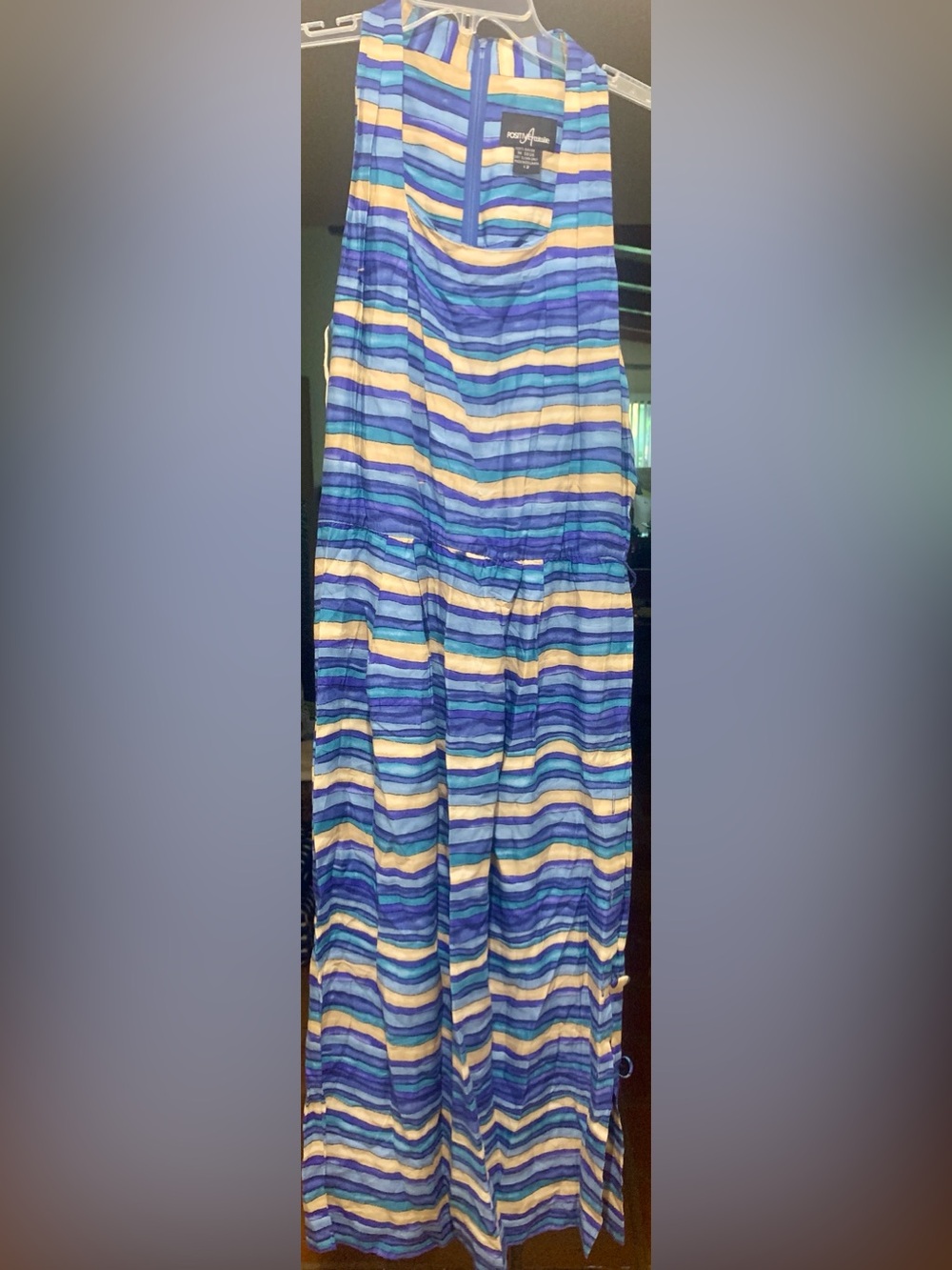 Positive Attitude Blue Rayon Column  Dress high side slit